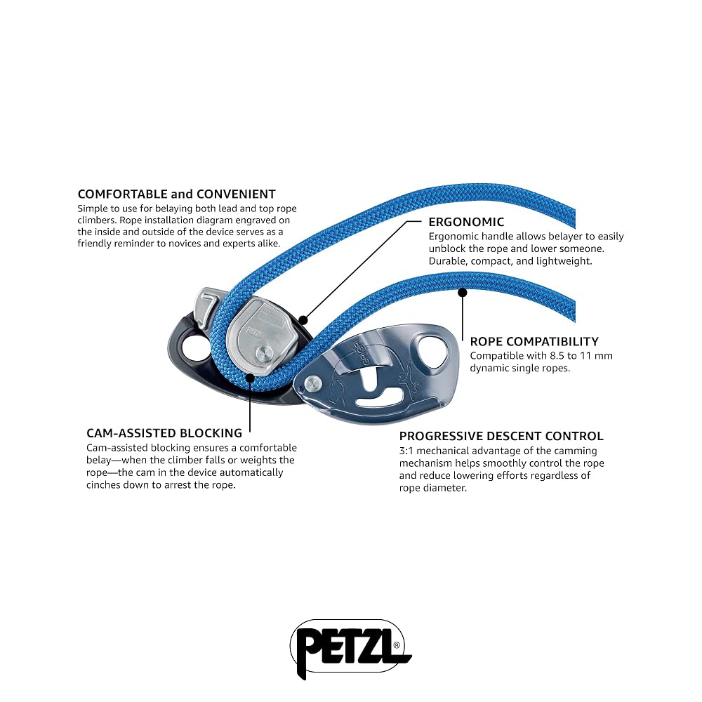 Petzl GRIGRI Belay Device - Belay Device with Cam-Assisted Blocking for Sport, Trad, and Top-Rope Climbing - Blue