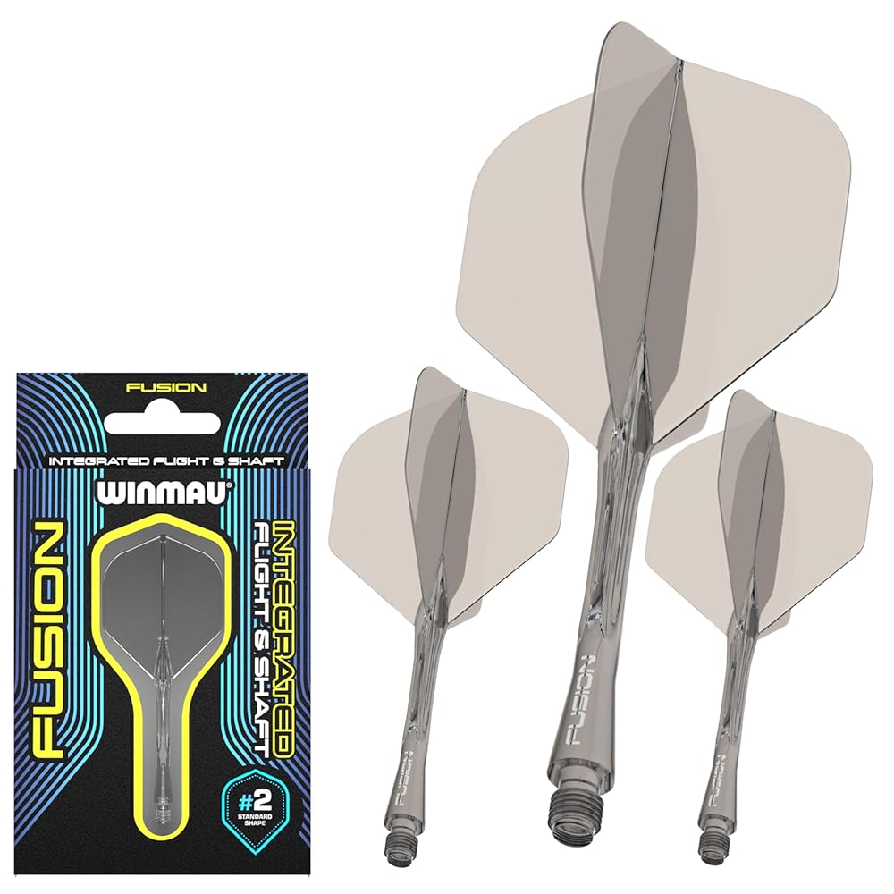 Winmau Darts Fusion Integrated Flight & Shaft System - No.2 Shape & Design - Grey Colour, Medium Length