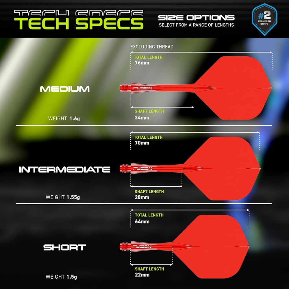 Winmau Darts Fusion Integrated Flight & Shaft System - No.2 Shape & Design - Red Colour, Short Length