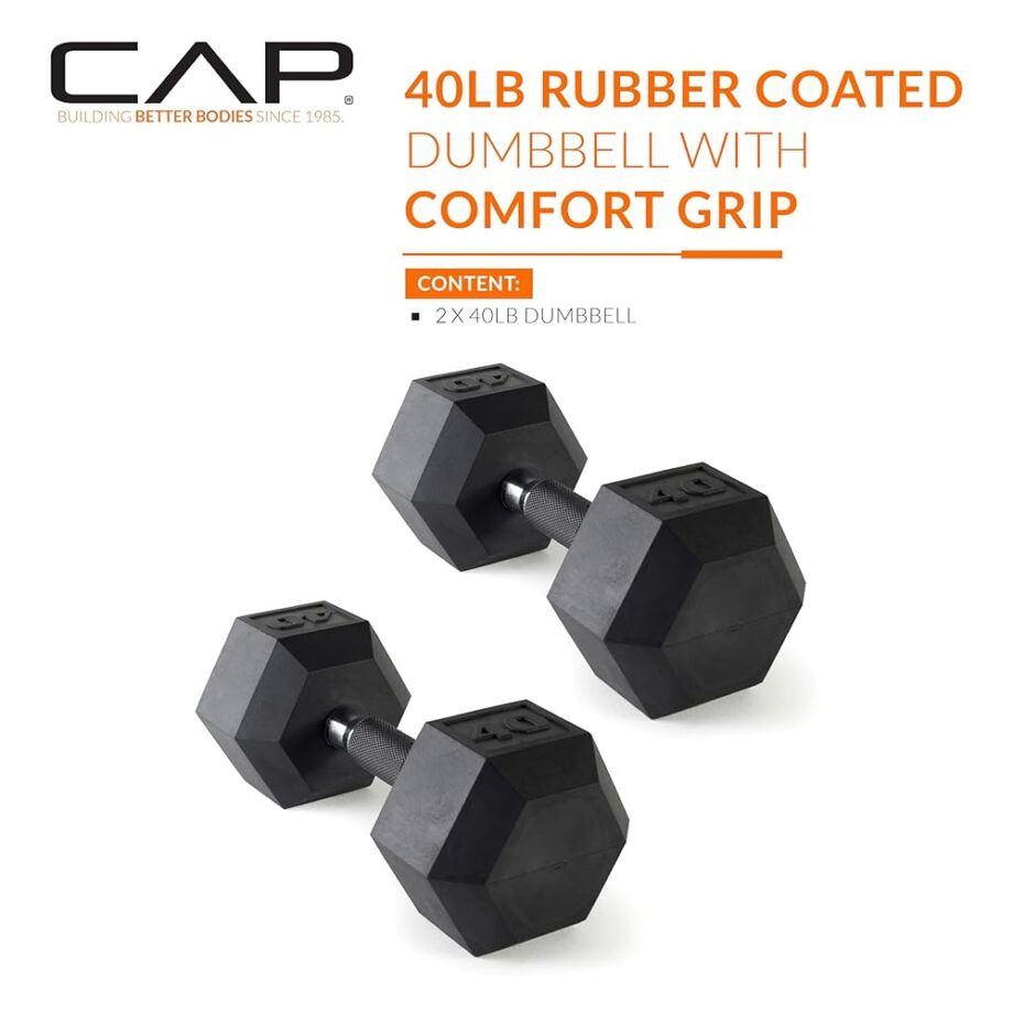 CAP Barbell 40 LB Coated Hex Dumbbell Weight Pair with Padded Grip