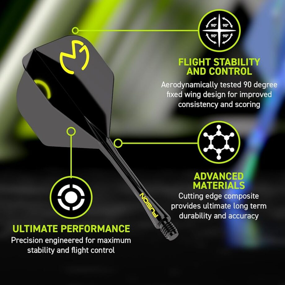 Winmau Darts Fusion Integrated Flight & Shaft System - No.2 Shape & Design - Mvg Design, Short Length