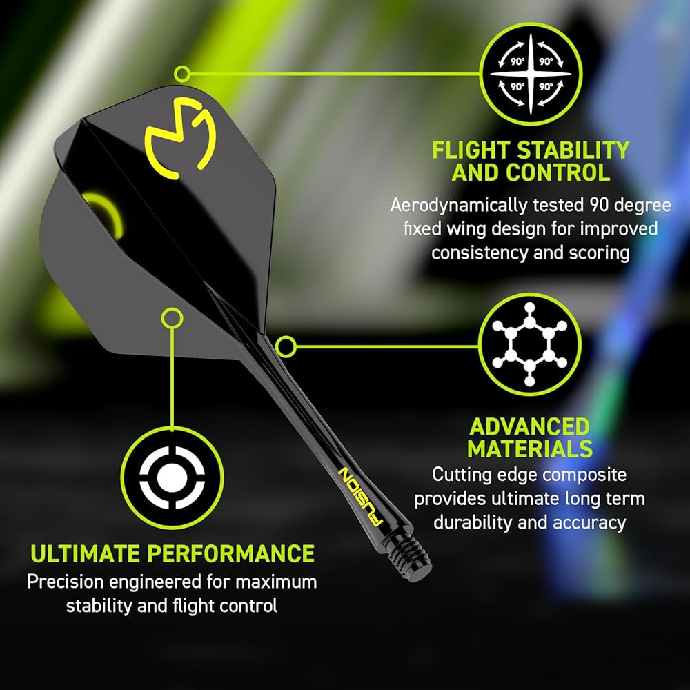 Winmau Darts Fusion Integrated Flight & Shaft System - No.2 Shape & Design - Mvg Design, Medium Length
