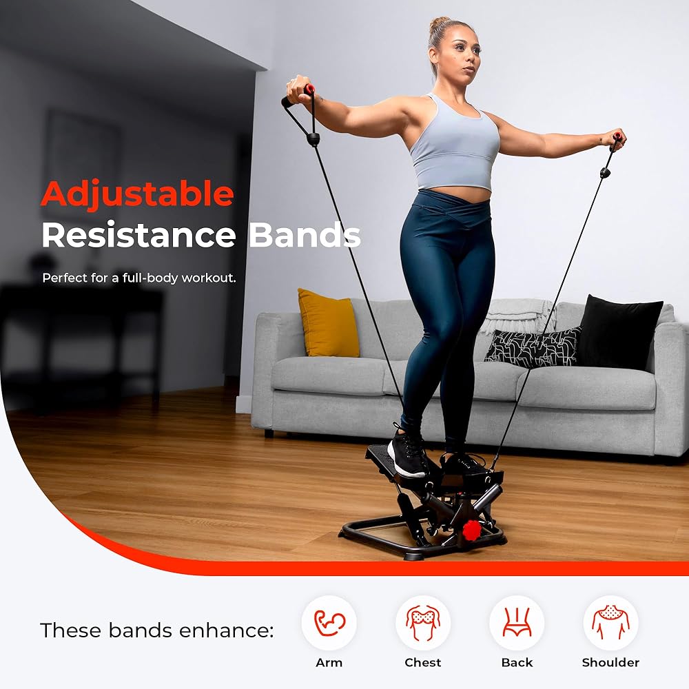 Sunny Health & Fitness Advanced Twist Stepper Machine Workout Cardio Mini Stair Master Climber Thigh Space Twist Stepper Resistance Band w Optional Free SunnyFit App Enhanced Bluetooth Connectivity