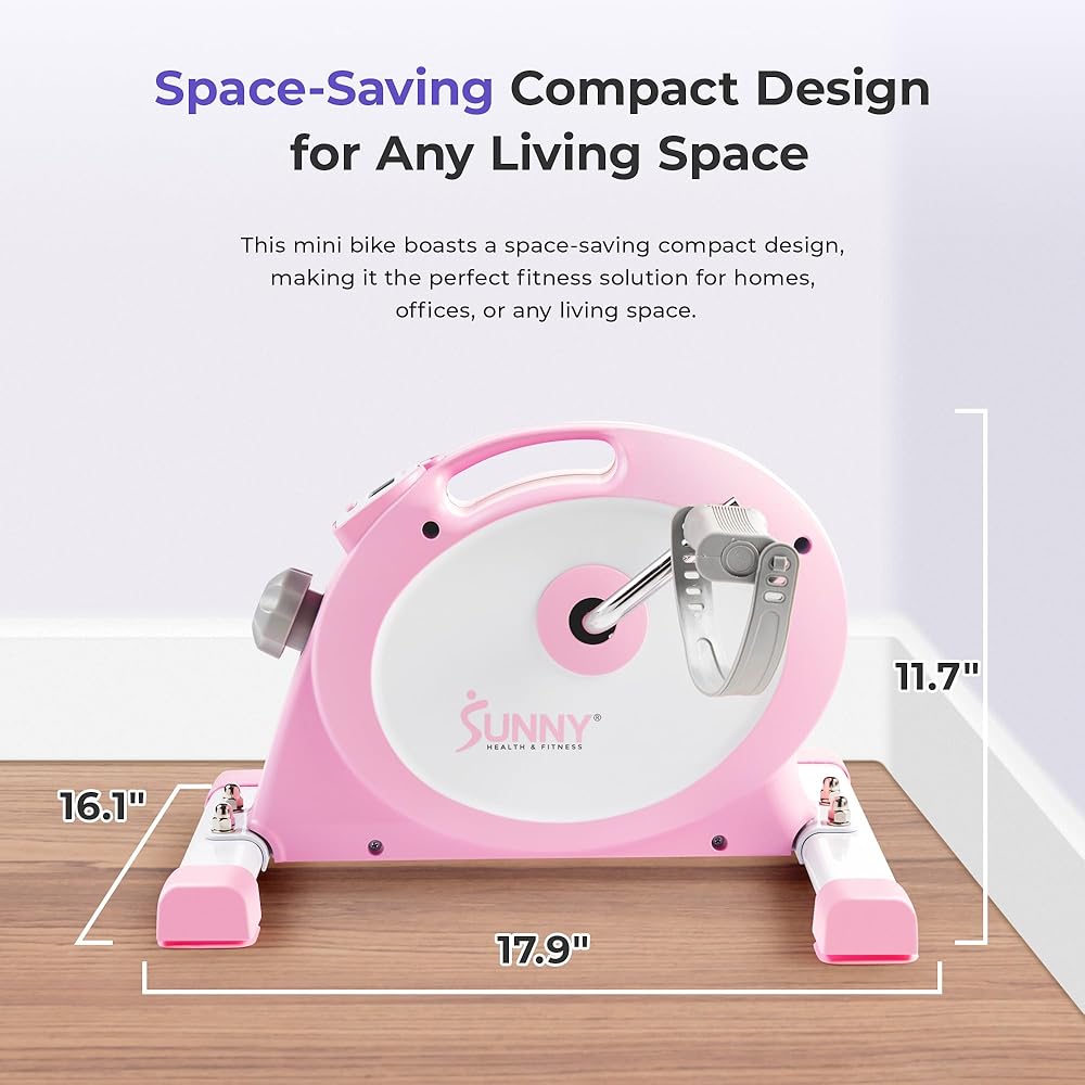 Sunny Health & Fitness (Pink) Under Desk Smart Mini Pedal Exerciser, Dual Function Exercise Cycle Bike with Low Profile Design - P2330