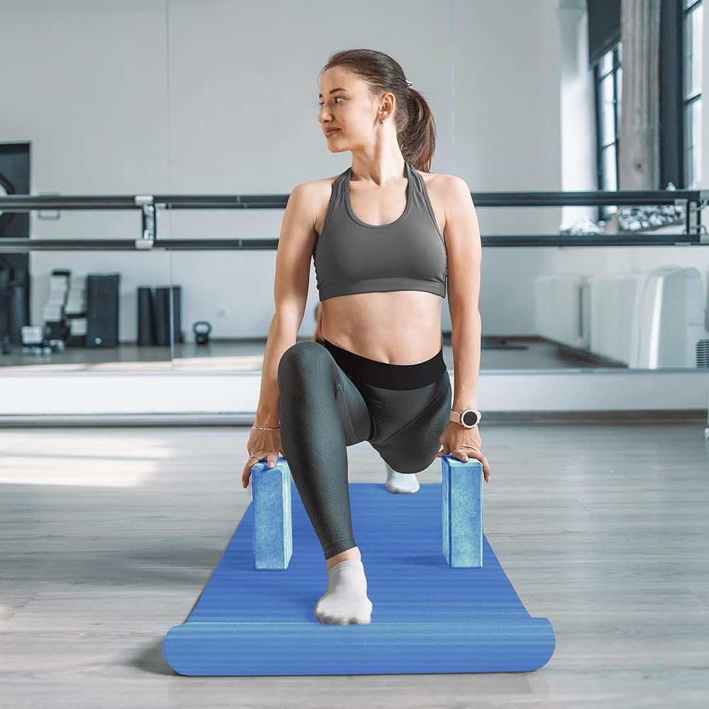 BalanceFrom 7-Piece Yoga Set with 71x24x0.5 Inches Extra Thick Mat and Carrying Sling – Includes 2 Blocks, Stretch Strap, 2 Towels, and Knee Pad for Home, Studio, and Gym Workouts
