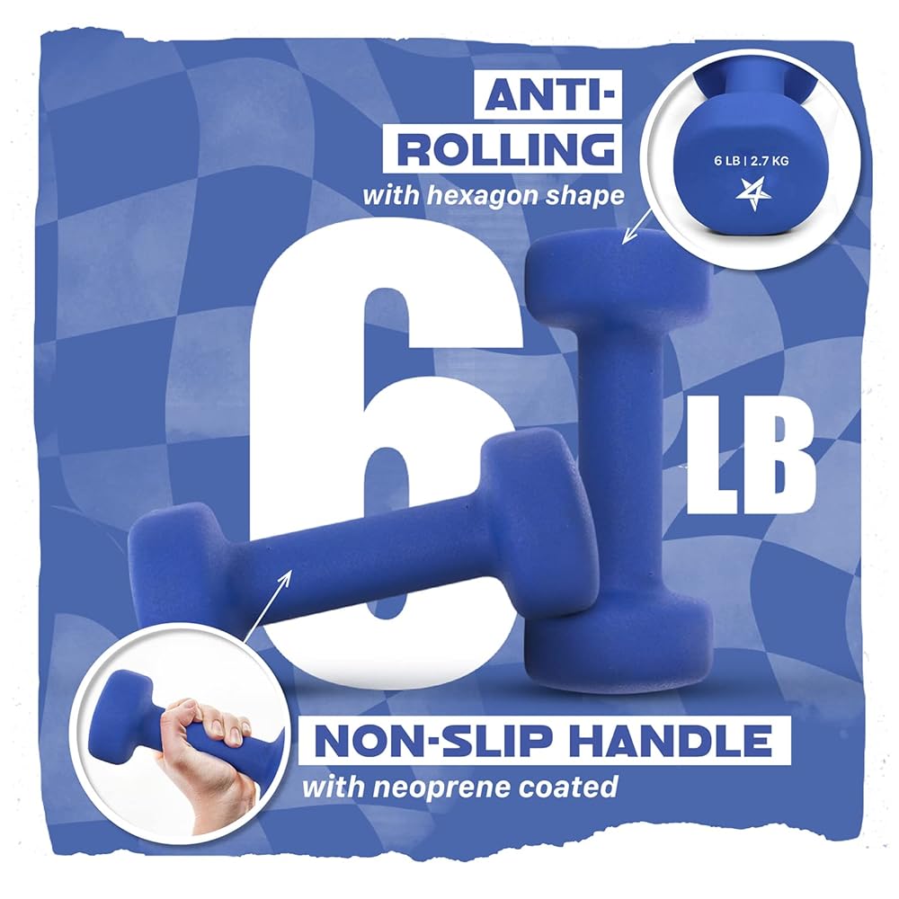 Yes4All 6 lbs Dumbbells Neoprene with Non Slip Grip – Great for Total Body Workout – Total Weight: 12 lbs (Set of 2)