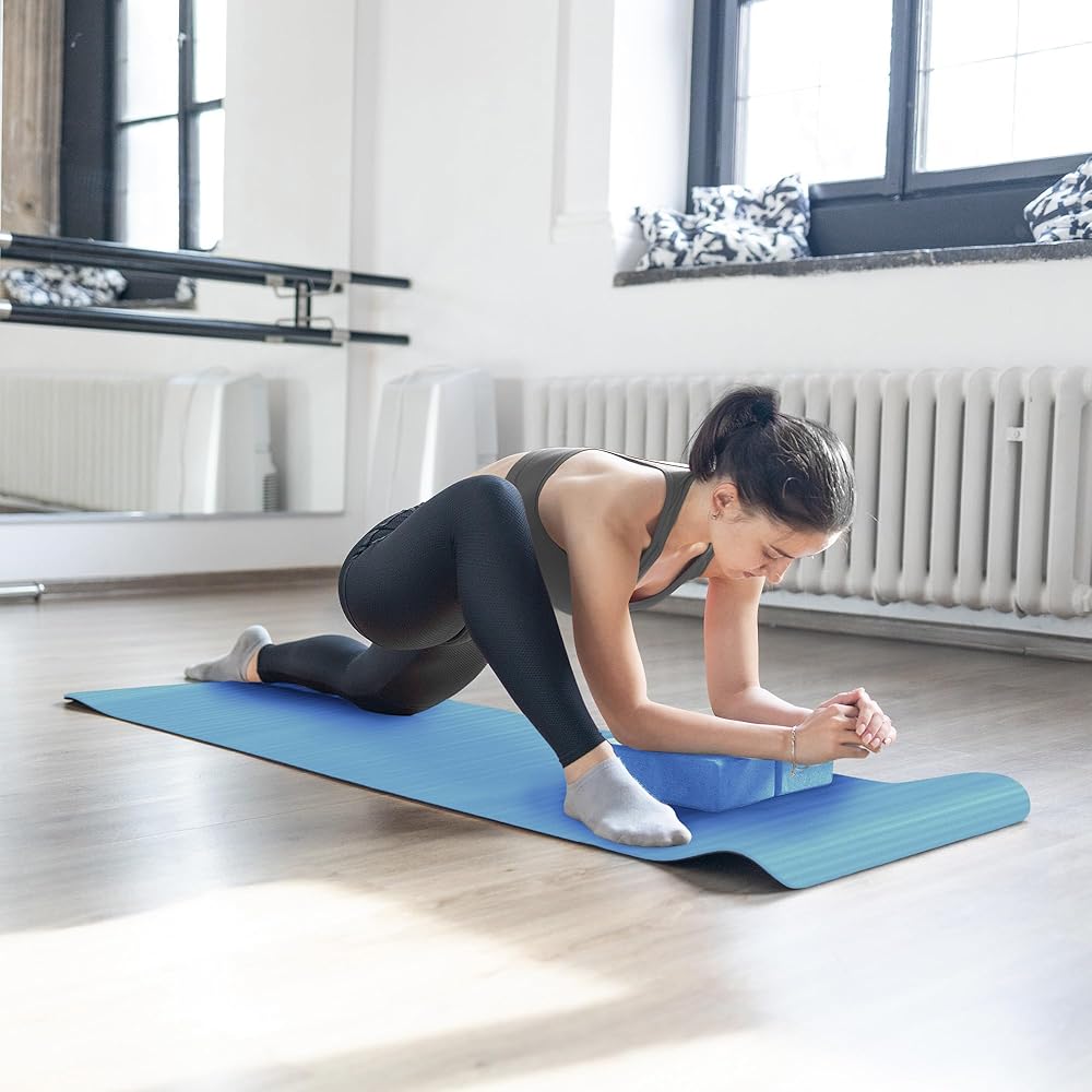 BalanceFrom 7-Piece Yoga Set with 71x24x0.5 Inches Extra Thick Mat and Carrying Sling – Includes 2 Blocks, Stretch Strap, 2 Towels, and Knee Pad for Home, Studio, and Gym Workouts