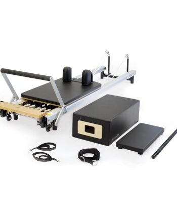 Merrithew™ At Home SPX® Reformer Package with Reformer Box, Footstrap, Padded Platform Extender and Metal Roll-up Pole – Pilates Workouts at Home(BLACK)