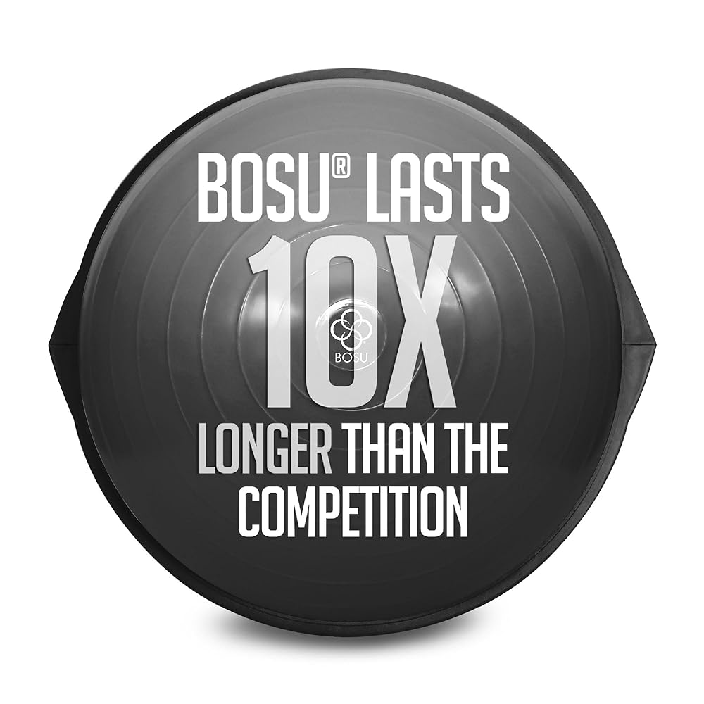 BOSU BT Pro Balance Fitness Core & Cardio Training Wobble Inflatable Rubber Exercise Ball for Home Gyms & Full Body Workouts, Grey & Black
