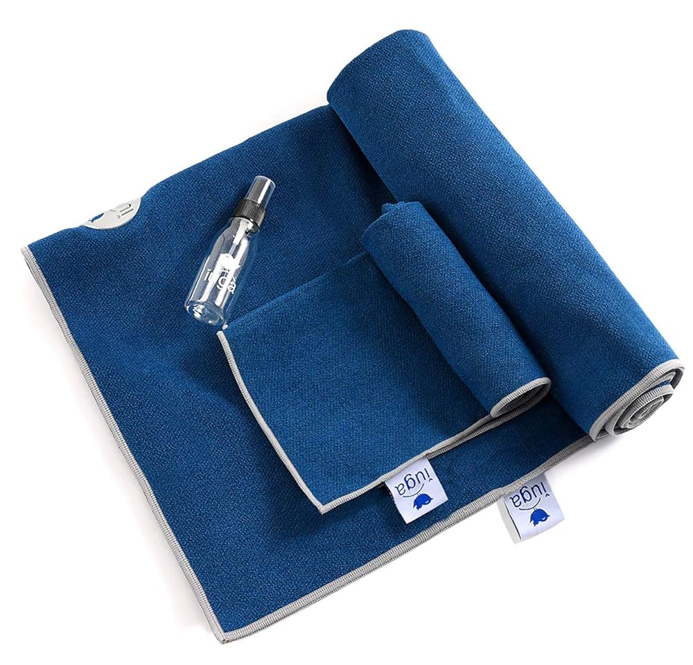 IUGA Non Slip Yoga Towel, Extra Thick Hot Yoga Towel + Hand Towel 2in1 Set with Corner Pockets Design, 100% Microfiber – Non Slip, Super Absorbent and Quick Dry