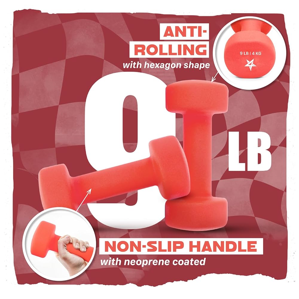 Yes4All 9 lbs Dumbbells Neoprene with Non Slip Grip – Great for Total Body Workout – Total Weight: 18 lbs (Set of 2)
