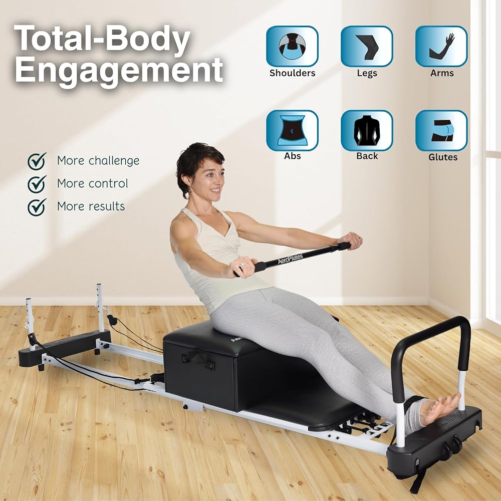 AeroPilates Box & Pole – Pilates Reformer Accessory for Strength, Balance & Flexibility – Includes Adjustable Support Pole, Strap & Instructional Workout Video – Compatible with All Pilates Reformers