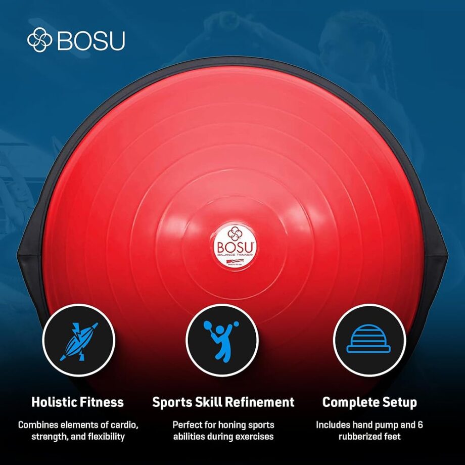 Bosu 72 10850 Home Gym Equipment The Original Balance Trainer for Physical Exercise, Rehab, Large Balance Ball 65 Centimeter Diameter, Red and Black