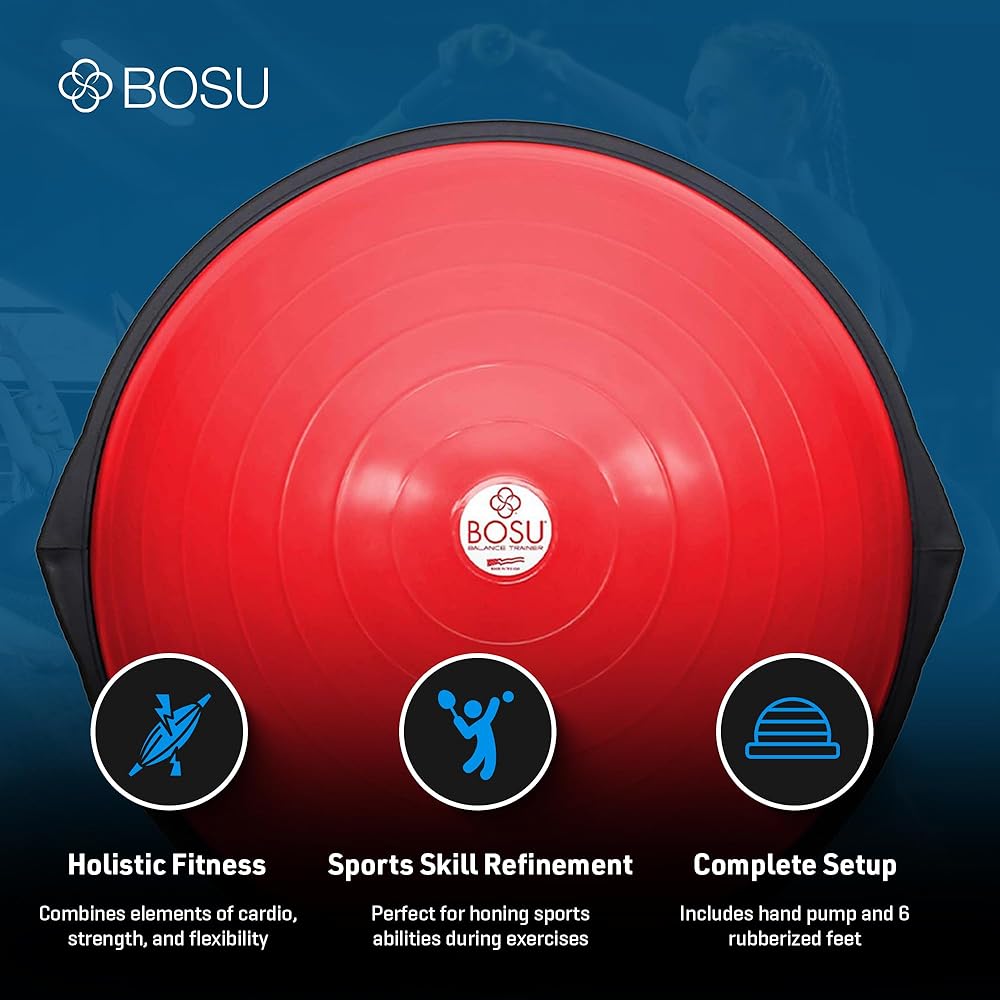 Bosu 72 10850 Home Gym Equipment The Original Balance Trainer for Physical Exercise, Rehab, Large Balance Ball 65 Centimeter Diameter, Red and Black