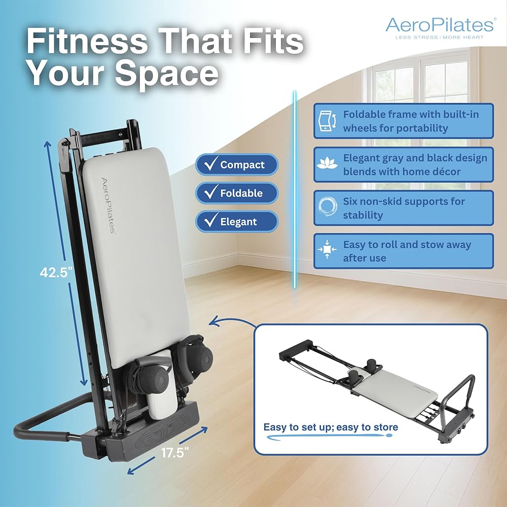 Stamina Products AeroPilates 287 Pilates Reformer – Home Gym Equipment with Adjustable Headrest, Padded Foot Bar, 3 Resistance Cords, and 2 Workout DVDs
