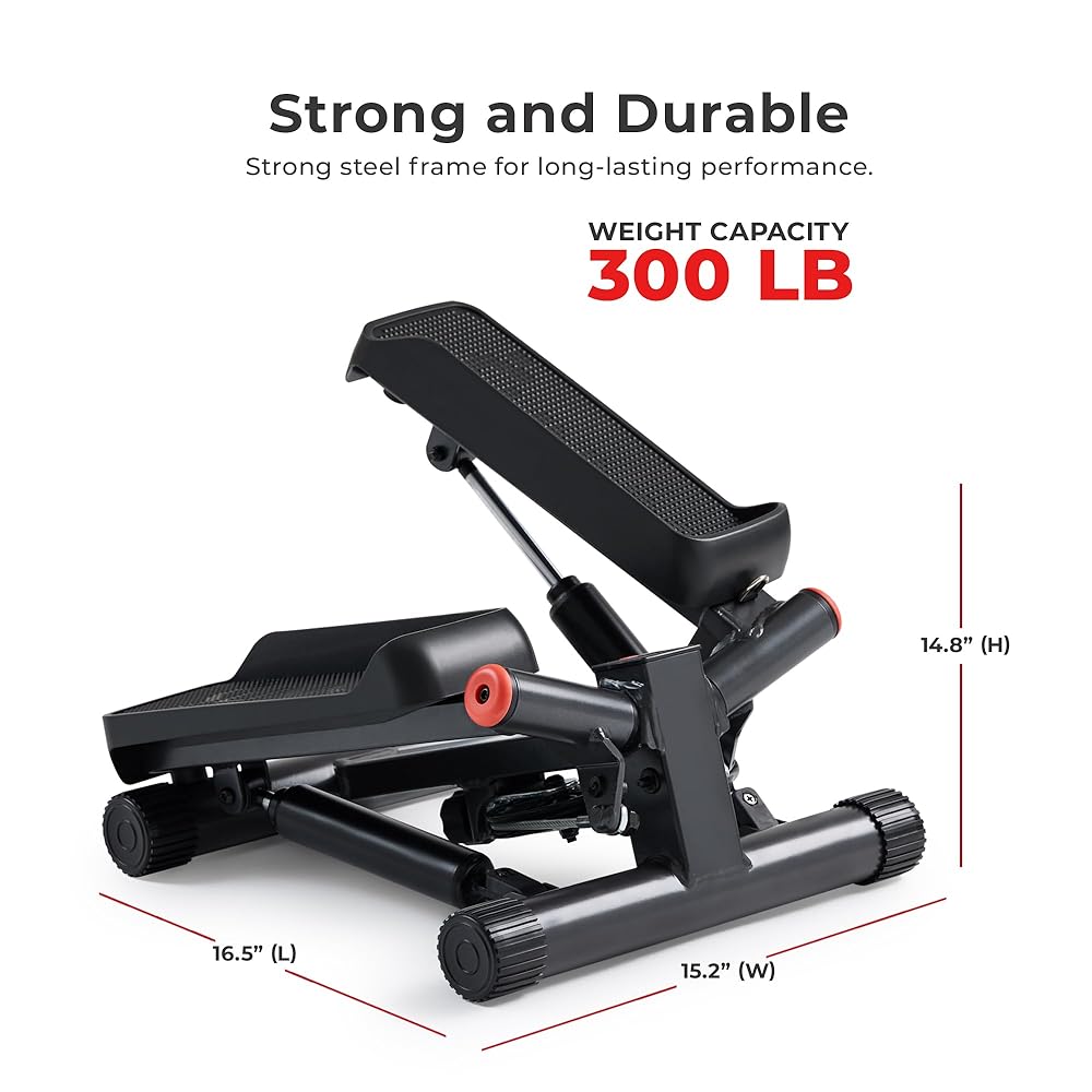 Sunny Health & Fitness Smart Twist Stepper with Resistance Bands, Bluetooth App Connectivity, Adjustable Step Height, 300 LB Capacity, Compact Mini Stair Step Machine