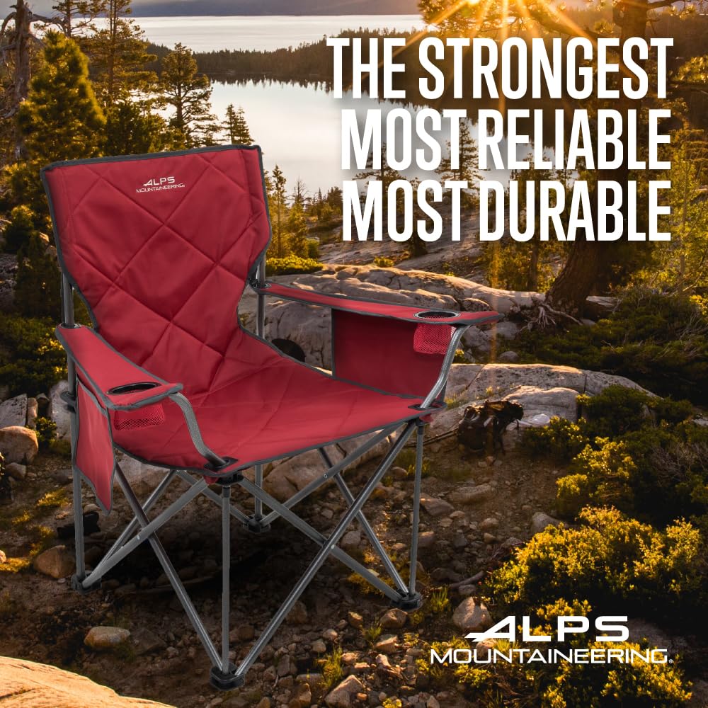 ALPS Mountaineering King Kong Camping Chairs for Adults with Mesh Cup Holders and Pockets, Built Durable and Reliable with Compact Foldable Steel Frame, Salsa/Charcoal