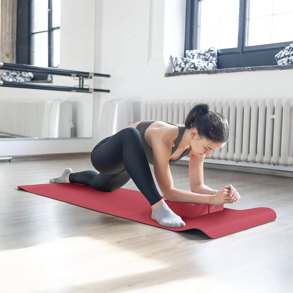 BalanceFrom 7-Piece Yoga Set with 71x24x0.5 Inches Extra Thick Mat and Carrying Sling – Includes 2 Blocks, Stretch Strap, 2 Towels, and Knee Pad for Home, Studio, and Gym Workouts