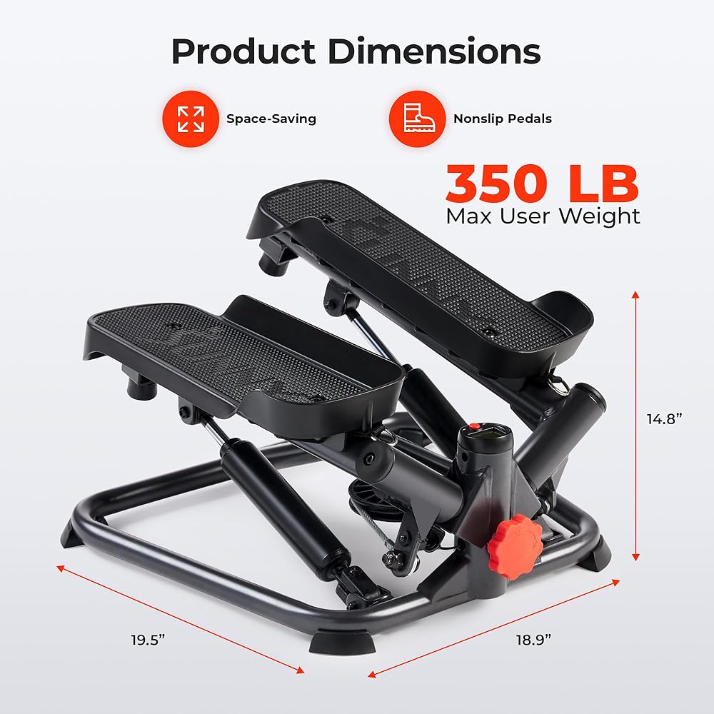 Sunny Health & Fitness Advanced Twist Stepper Machine Workout Cardio Mini Stair Master Climber Thigh Space Twist Stepper Resistance Band w Optional Free SunnyFit App Enhanced Bluetooth Connectivity