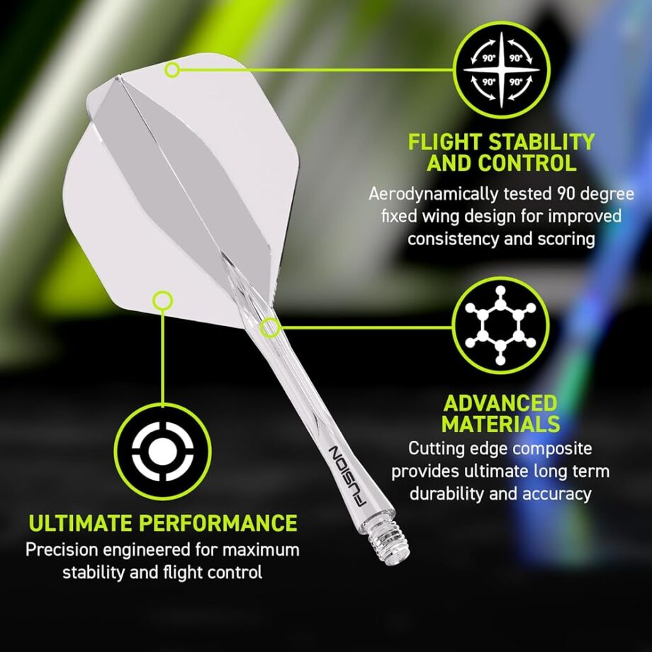 Winmau Darts Fusion Integrated Flight & Shaft System - No.2 Shape & Design - Clear Colour, Intermediate Length
