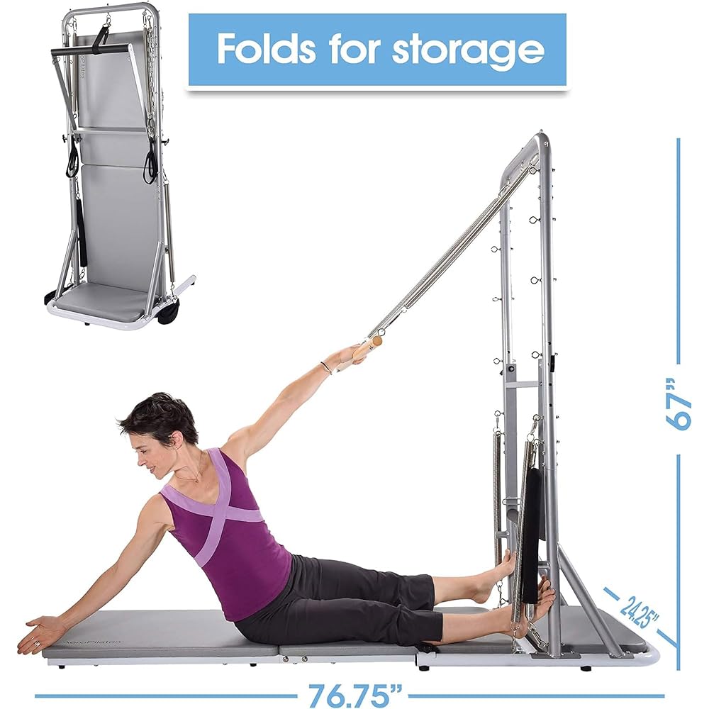 AeroPilates Precision Cadillac Studio Tower Strength and Toning System Equipment Station for Pilates and Workouts, Gray