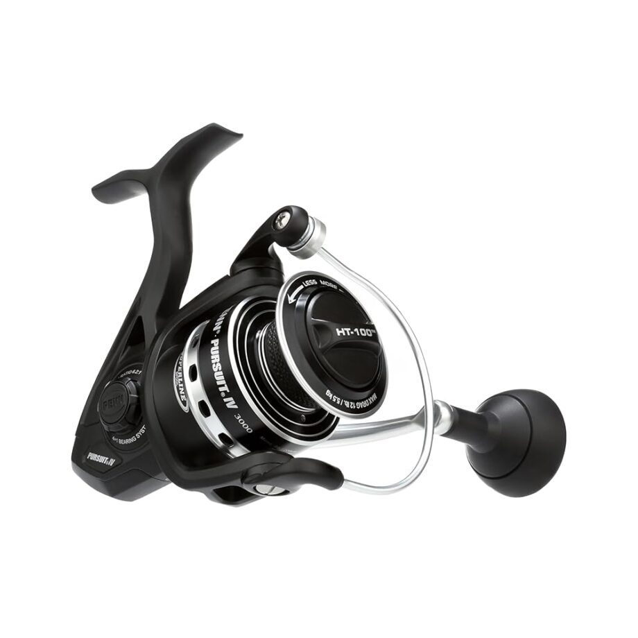 PENN Pursuit IV Inshore Spinning Fishing Reel, Size 3000, HT-100 Front Drag, Max of 12lb, 5 Sealed Stainless Steel Ball Bearing System, Built with Carbon Fiber Drag Washers, Black Silver