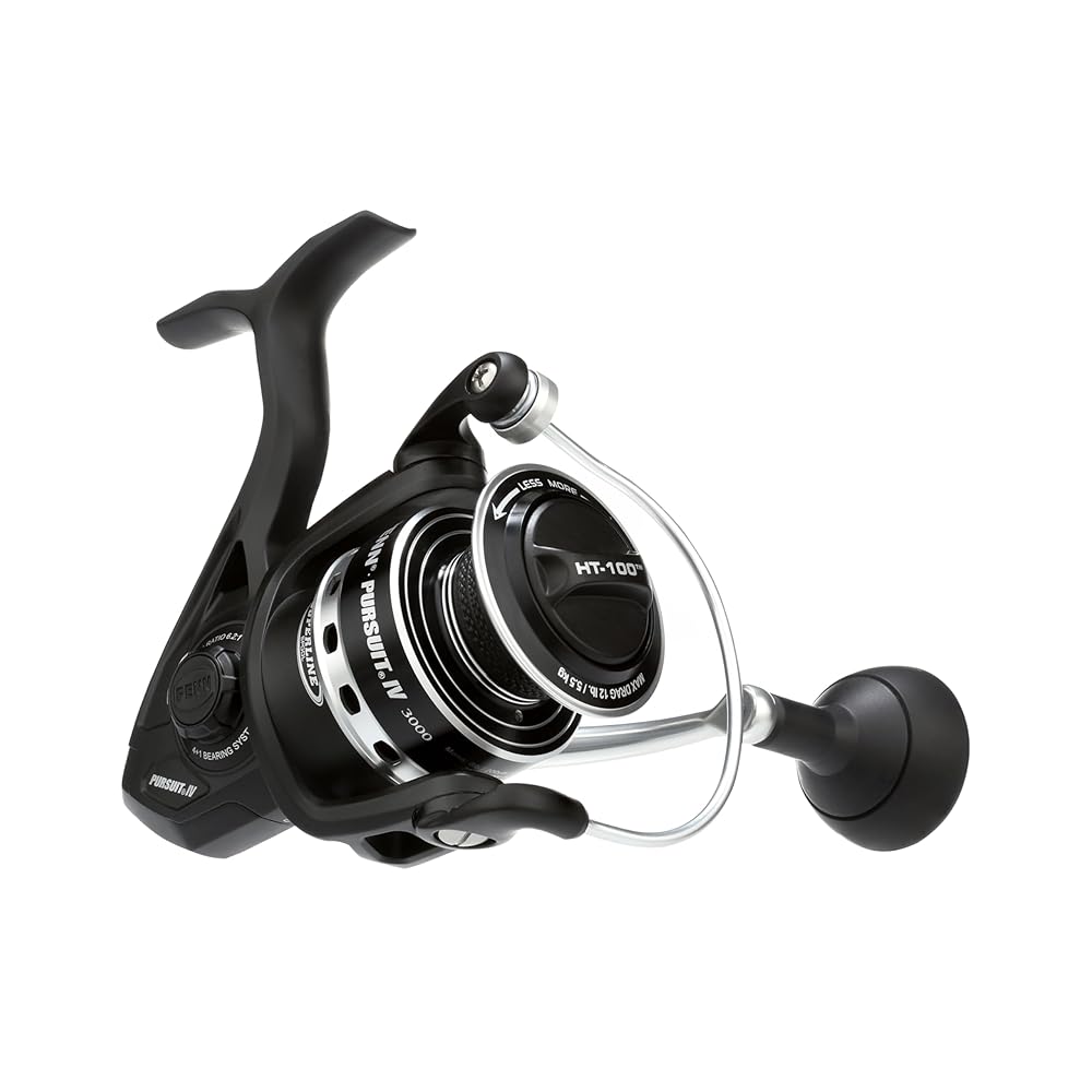 PENN Pursuit IV Inshore Spinning Fishing Reel, Size 3000, HT-100 Front Drag, Max of 12lb, 5 Sealed Stainless Steel Ball Bearing System, Built with Carbon Fiber Drag Washers, Black Silver