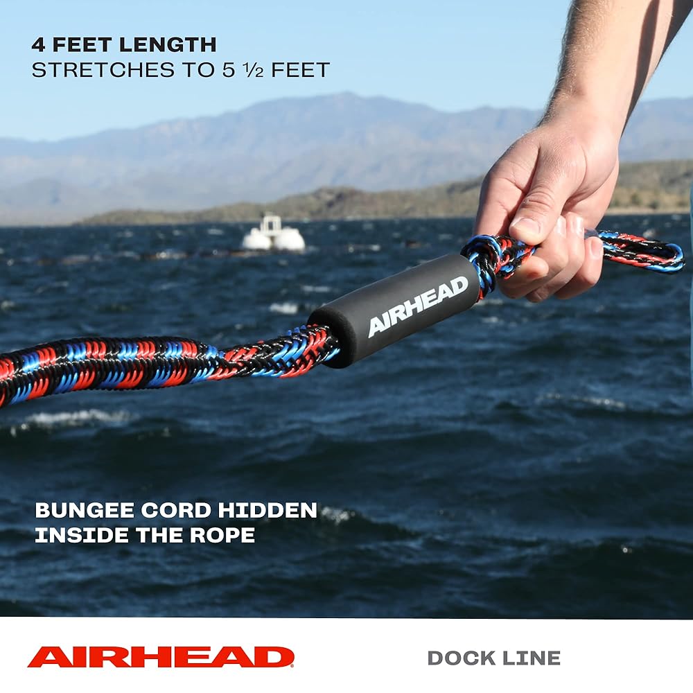 AIRHEAD 4' Bungee Dockline and SuperStick Urethane Pole Storage Clips, 5/8" - 3/4", Black, 2 Pack