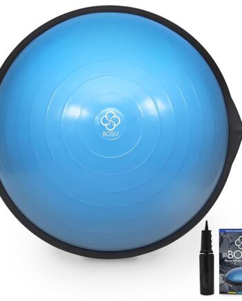Bosu Balance Ball Exercise Trainer, Home Gym Equipment w/ Guided Workouts & Pump, 26", Blue - Inflatable Fitness Platform for Strength Training, Standing, Balancing, and Core Workout