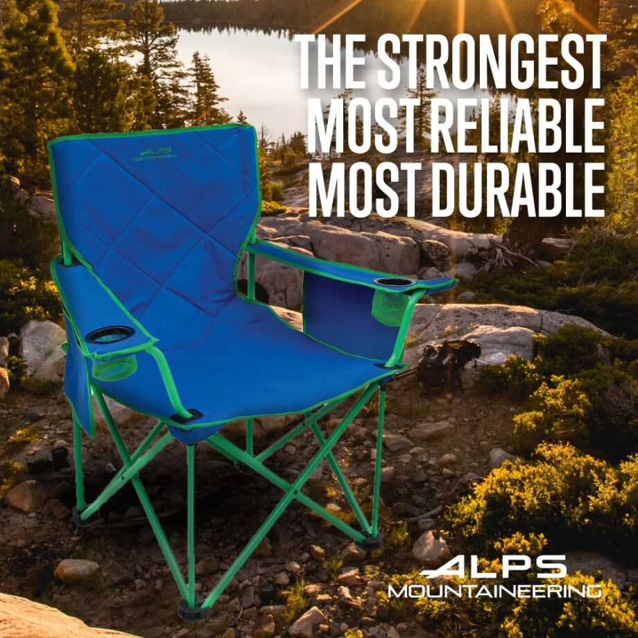 ALPS Mountaineering King Kong Camping Chairs for Adults with Mesh Cup Holders and Pockets, Built Durable and Reliable with Compact Foldable Steel Frame, Blue/Green