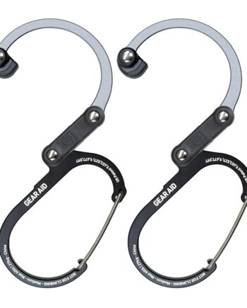 GEAR AID HEROCLIP Carabiner Gear Clip and Hook (Medium) for Camping, Backpack, and Garage Organization, Black and Gray, 2 Pack