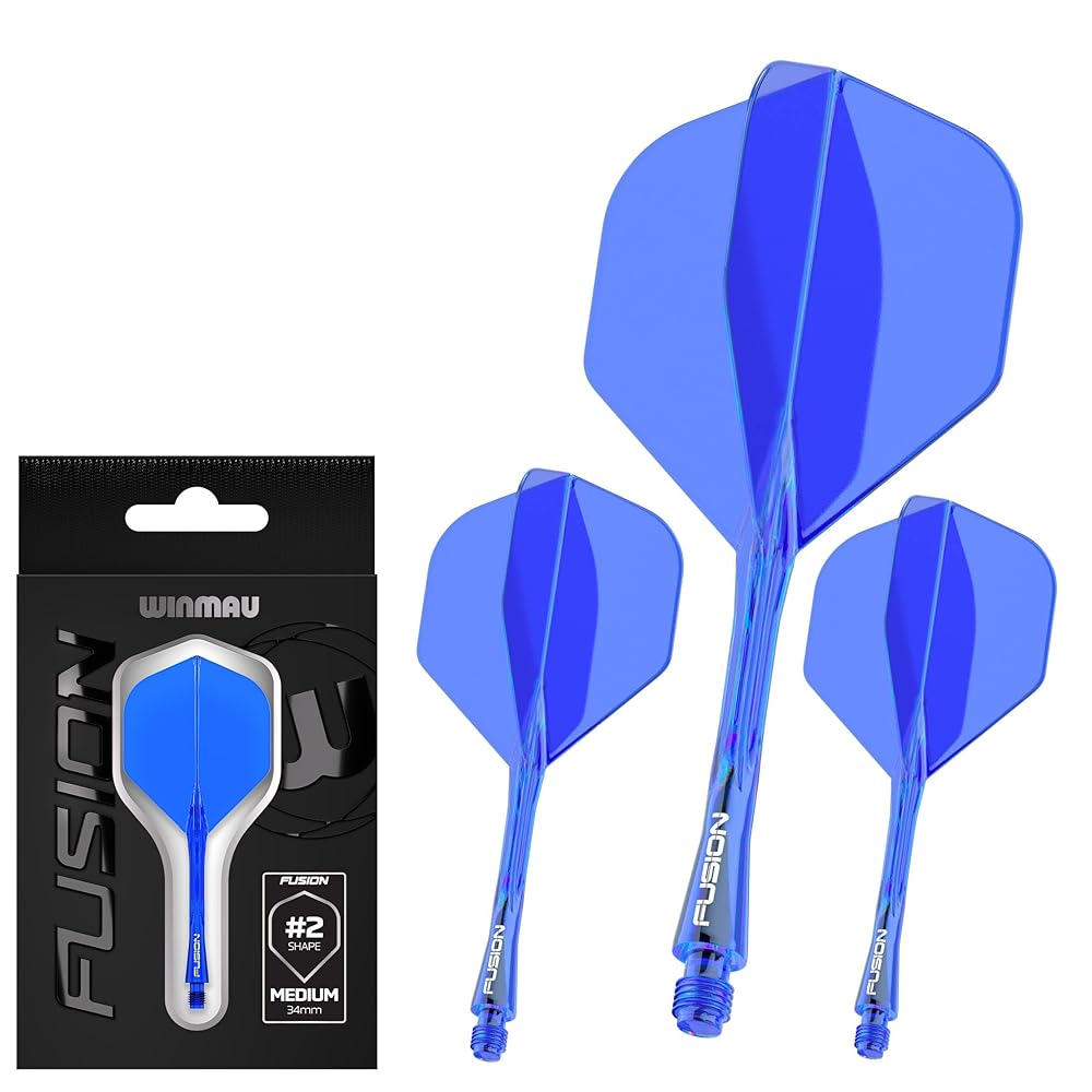 Winmau Darts Fusion Integrated Flight & Shaft System - No.2 Shape & Design - Blue Colour, Short Length
