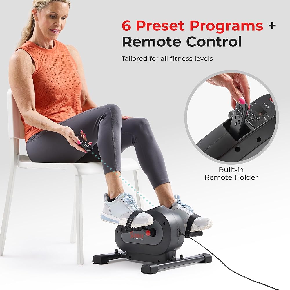 Sunny Health & Fitness Smart Motorized Mini Exercise Bike, Dual Function Portable Under-Desk Pedal Trainer for Low-Impact Cardio Home Workout, Free SunnyFit App Connection – SF-B024041