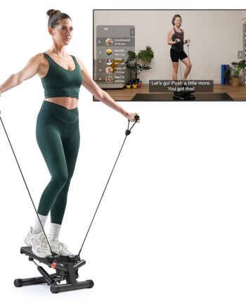 Sunny Health & Fitness Smart Twist Stepper with Resistance Bands, Bluetooth App Connectivity, Adjustable Step Height, 300 LB Capacity, Compact Mini Stair Step Machine