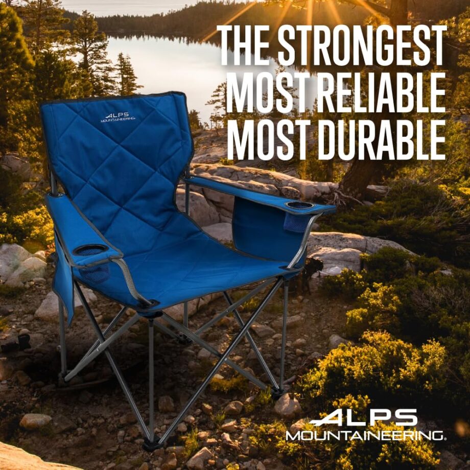 ALPS Mountaineering King Kong Camping Chairs for Adults with Mesh Cup Holders and Pockets, Built Durable and Reliable with Compact Foldable Steel Frame, Deep Sea/Charcoal