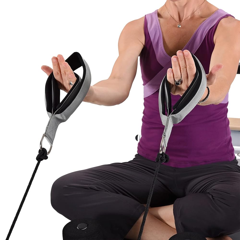 Stamina Products AeroPilates Wide Double Loop Hand and Foot Padded Foam Straps with Textured Surface and Carrying Bag, Gray (Set of 2)