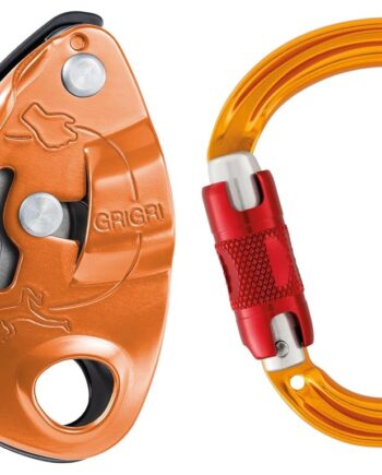 PETZL GRIGRI Belay Device with Sm'D Twist-Lock Carabiner - Belay Device with Cam-Assisted Blocking for Sport, Trad, & Top-Rope Climbing - Red