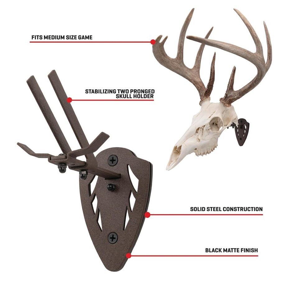 Allen Company EZ Mount Fixed Skull Hanger - Wall Mount Trophy Display for Deer, Antelope & Bear Skulls - Solid Steel Bracket with Complete Installation Kit - Brown