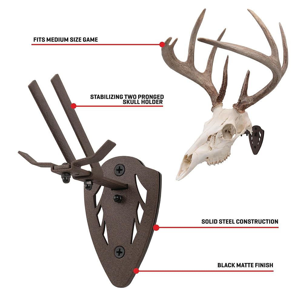 Allen Company EZ Mount Fixed Skull Hanger - Wall Mount Trophy Display for Deer, Antelope & Bear Skulls - Solid Steel Bracket with Complete Installation Kit - Brown