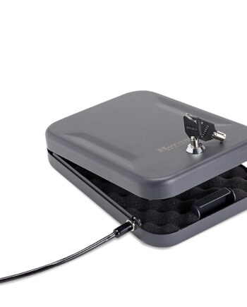Hornady Portable Lock Box for Guns and Valuables - Includes 2 Keys and 4 Foot Steel Cable - Thick 16 Gauge Steel - An Ideal Portable Car Lock Box or Truck Safe - Large, Black, 9.5 x 6.5 x 1.75 Inches