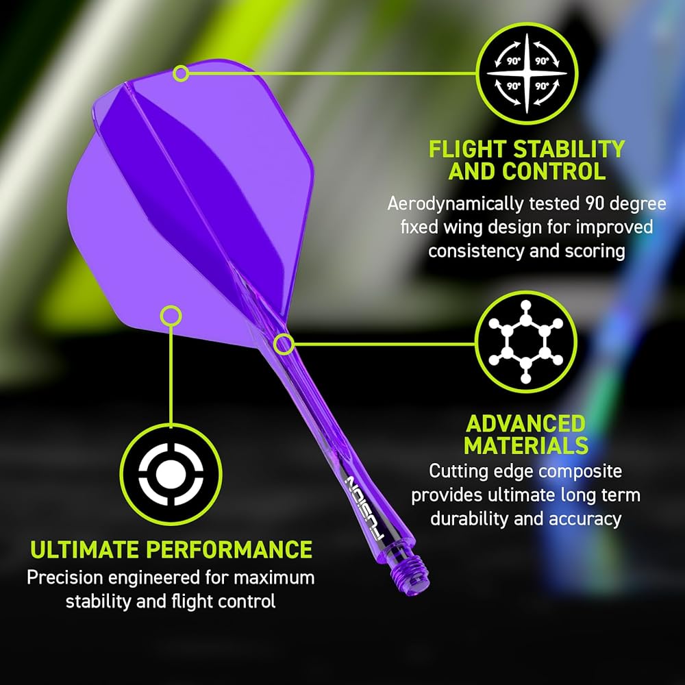 Winmau Darts Fusion Integrated Flight & Shaft System - No.2 Shape & Design - Purple Colour, Medium Length