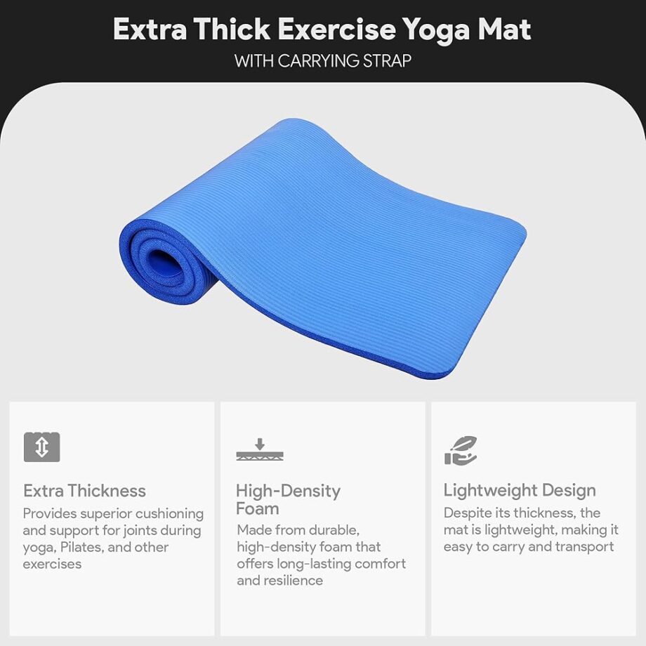 BalanceFrom 1/2 Inch Thick Yoga Mat with Carrying Strap, High-Density Exercise Mat for Home Yoga, Pilates, Stretching, Floor & Fitness Workouts, Taro Purple