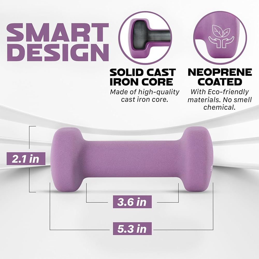 Yes4All Exercise amp Fitness Ibs Yes4All Non Slip Hexagon 2lbs Neoprene Dumbbell Set for Muscle Toning Stren, A-Purple-2 lbs , 2 Pair US