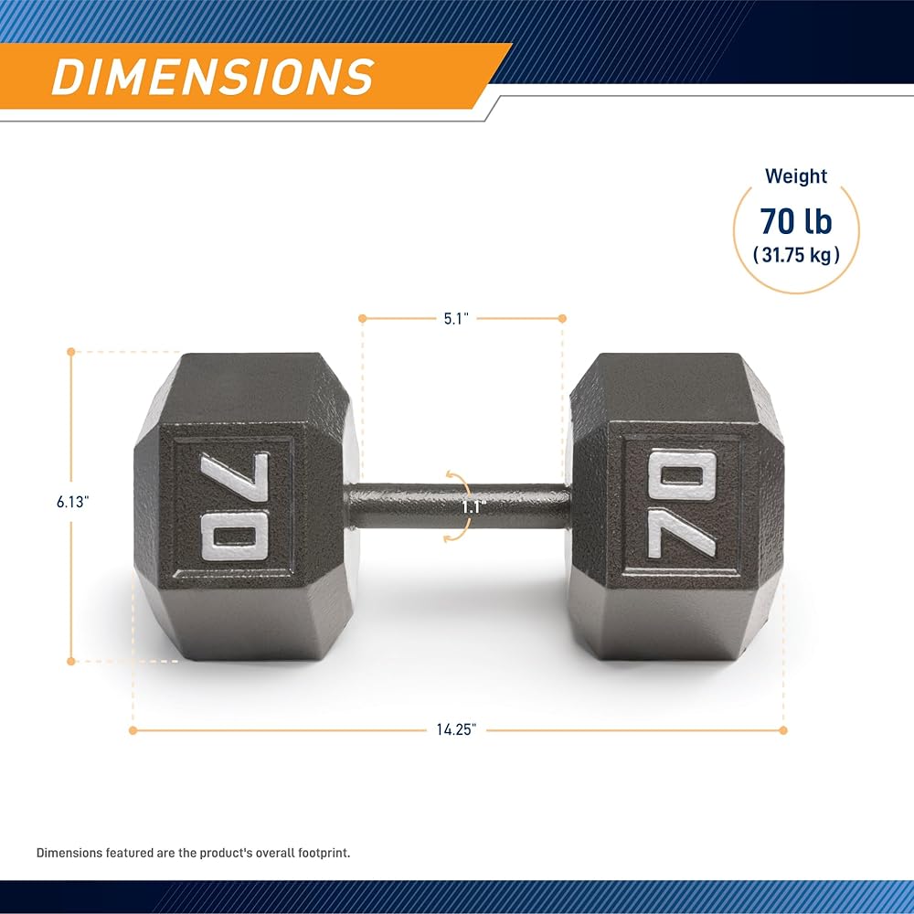 Marcy 70lb Cast Iron Hex Dumbbell, Single, IV-2070