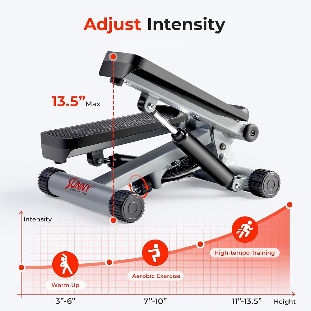 Sunny Health & Fitness Mini Steppers for Exercise at Home, Stair Step Workout Machine with Resistance Bands, Full Body Cardio Equipment with Digital Monitor - No. 012 -S