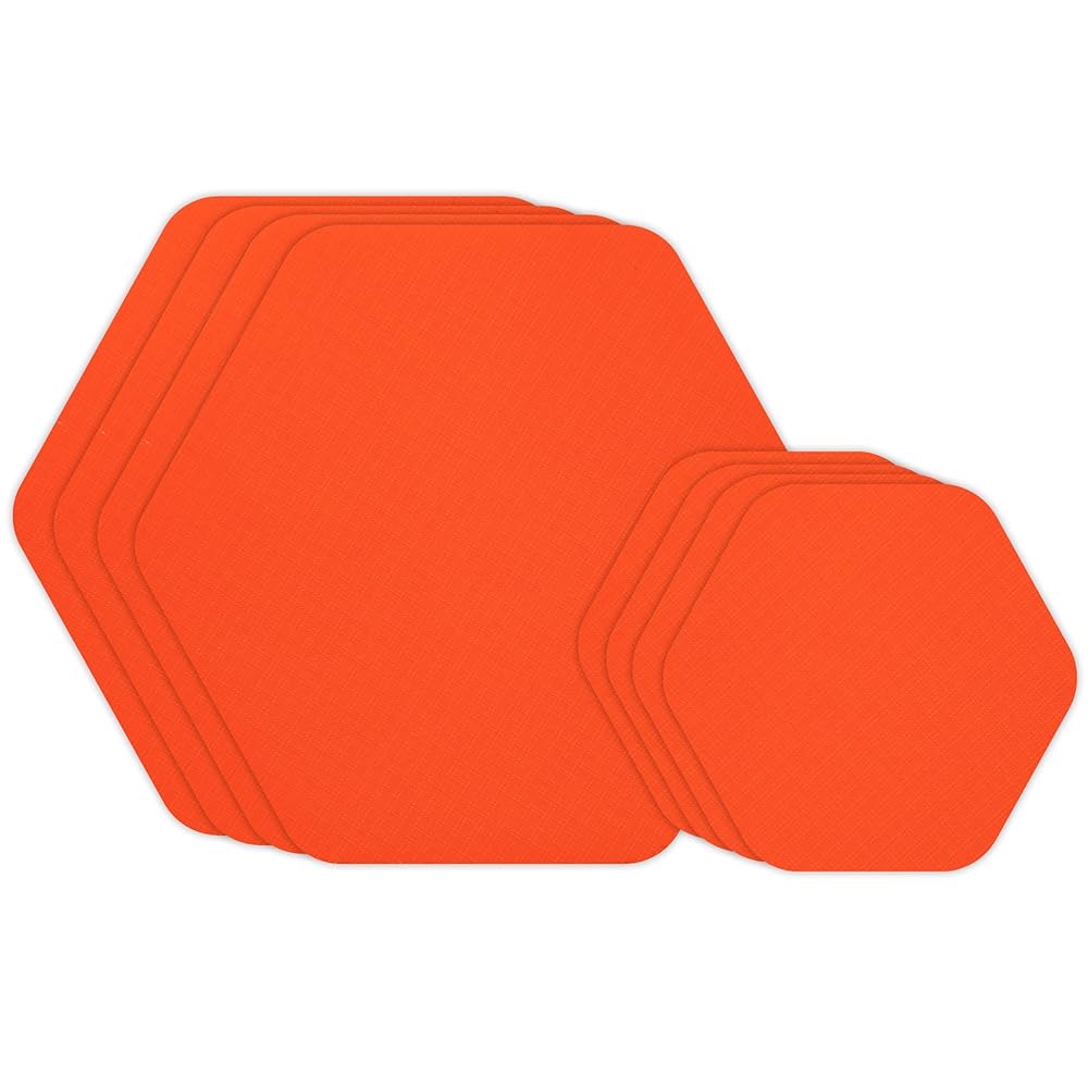 GEAR AID Tenacious Tape Hex 2.5” and 1.5” Shapes, Micro-Ripstop Outdoor Fabric Repair Patches, Peel-and-Stick to Fix Holes and Burns in Down Jackets, Rain Gear, Tents, Tarps, Orange, 8 Patches