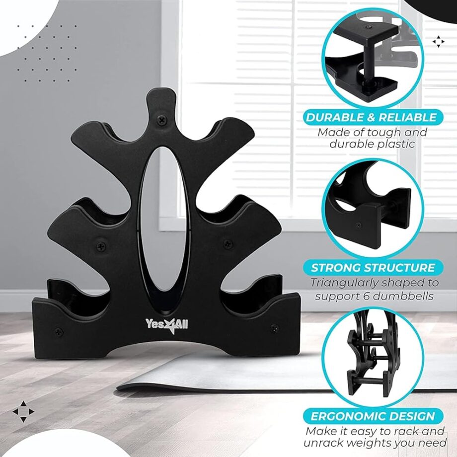 Yes4All 3-Tier Dumbbell Weight Rack Only, Compact Weight Stand for 1-8 LBS Dumbbells, Space-Saving Design for Home & Gym, Portable, & Easy to Assemble