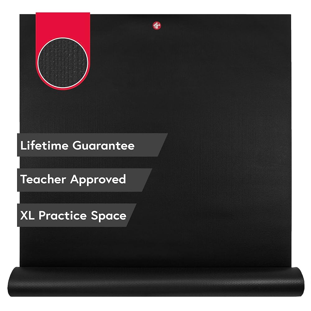 Manduka PRO Long & Wide Yoga Mat 79" - 6mm Lifetime Durability Hygienic Construction Premium Studio Quality XL for More Practice Space 79 x 52 inches Black