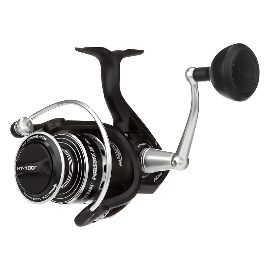 PENN Pursuit IV Inshore Spinning Fishing Reel, Size 3000, HT-100 Front Drag, Max of 12lb, 5 Sealed Stainless Steel Ball Bearing System, Built with Carbon Fiber Drag Washers, Black Silver