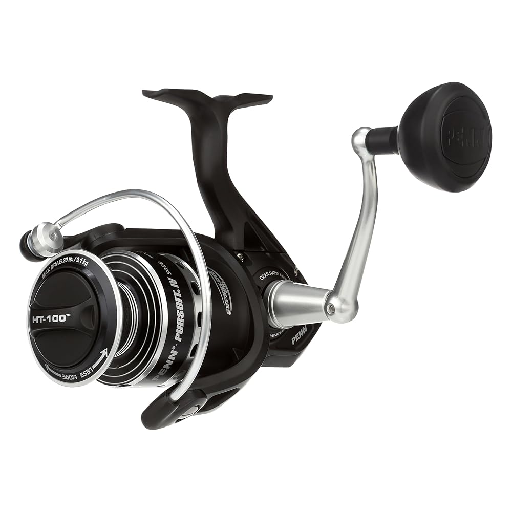 PENN Pursuit IV Inshore Spinning Fishing Reel, Size 3000, HT-100 Front Drag, Max of 12lb, 5 Sealed Stainless Steel Ball Bearing System, Built with Carbon Fiber Drag Washers, Black Silver